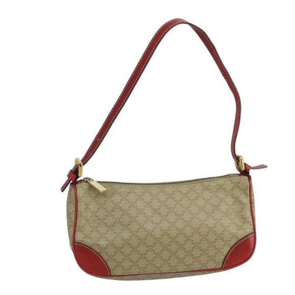 CELINE Macadam Canvas Hand Bag PVC Leather Beige Red - Picture 1 of 15